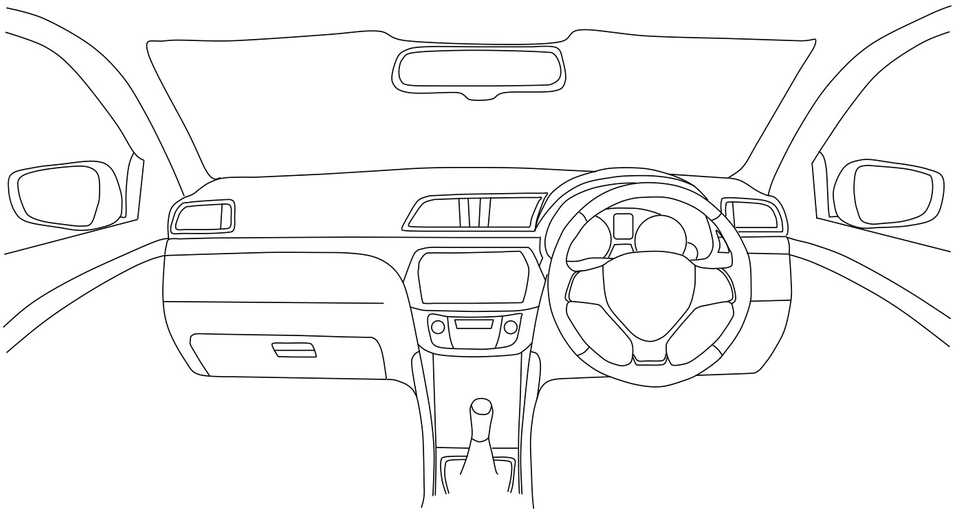 Line drawing of a car interior