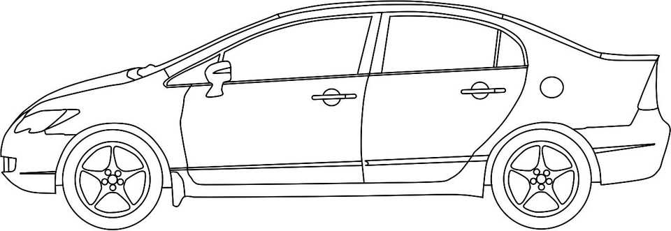 Line drawing of a modern Japanese compact car