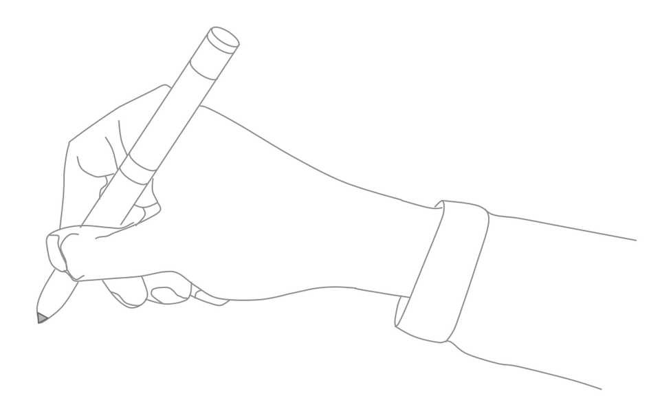 Line drawing of a hand with a pencil