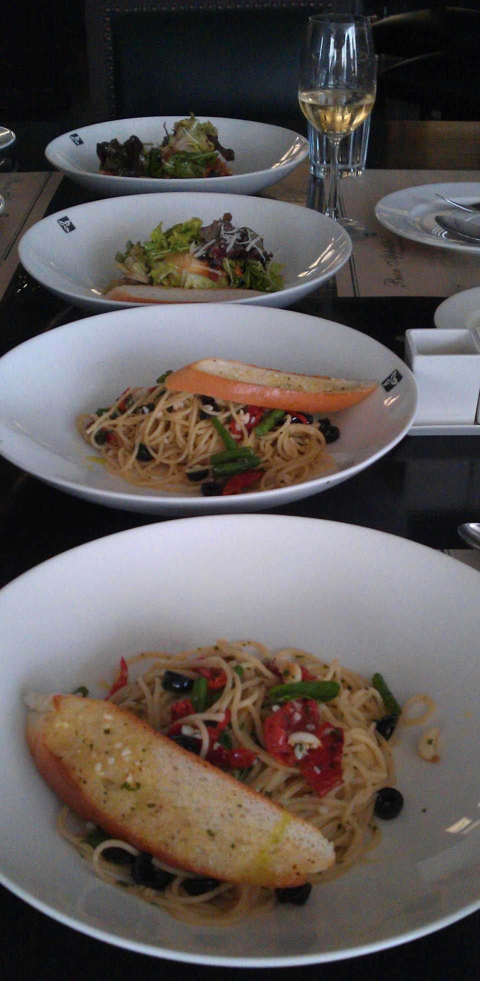 Pasta, salads and wine