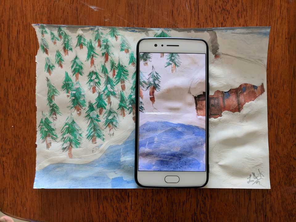 A painting and a photograph of the painting overlaid