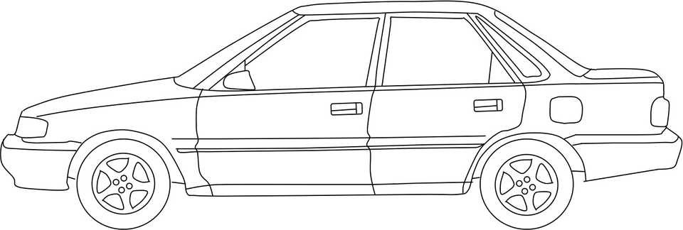 Line drawing of a late 80s Japanese compact car